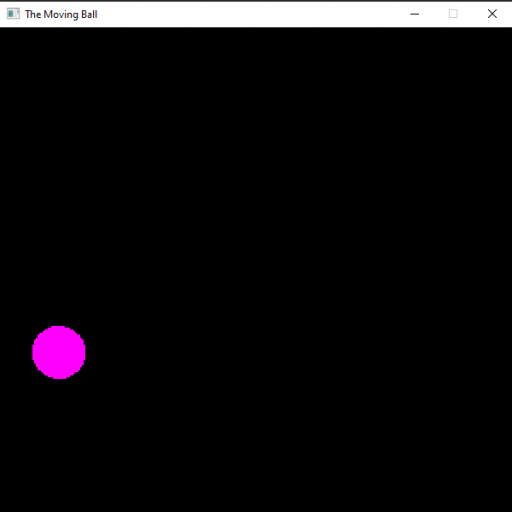 A window created by the Ebiten game engine, showing a completely filled purple circle on the screen.