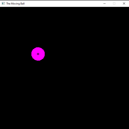 A window created by the Ebiten game engine, showing a filled purple circle on the screen. However, there are some gaps in the centre of the circle.