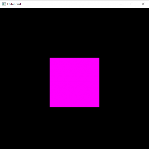 A window created by the Ebiten game engine, showing a purple square in the middle of the screen.