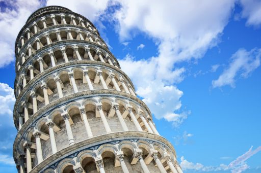 The Leaning Tower of Pisa, which is located in the birth city of the Italian mathematician Fibonacci.