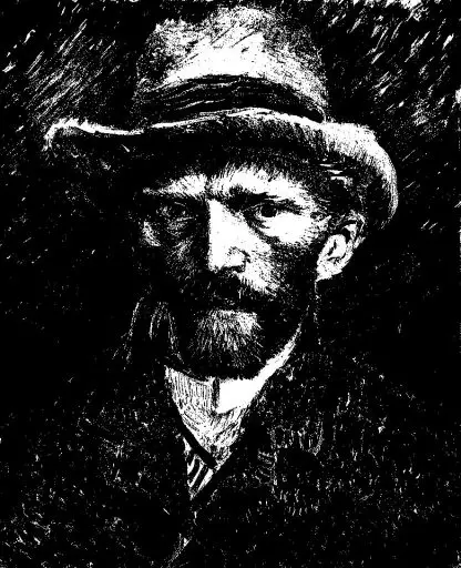 Self-portrait of Vincent van Gogh in black-and-white.