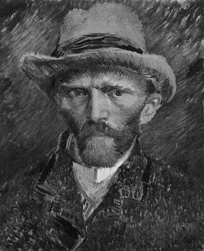 Self-portrait of Vincent van Gogh in greyscale.