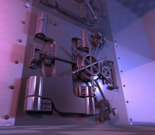 A locked vault, traditionally used to keep money safe in the banking industry, can be seen as a metaphor for secure passwords.