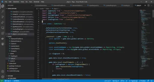 The game code being edited in Visual Studio Code.