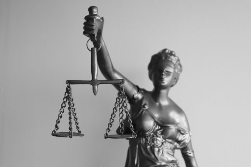 A statue of Lady Justice, also known as Justicia. She symbolizes the importance of law and order.