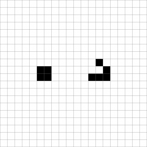 The square and glider patterns in John Conway's Game of Life.