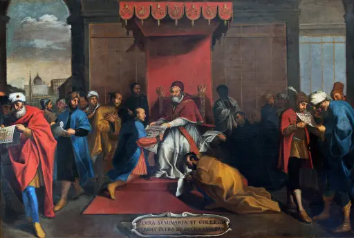 Painting of Pope Gregory XIII being met by Japanese ambassadors in 1585. Pope Gregory gave his name to the Gregorian calendar.