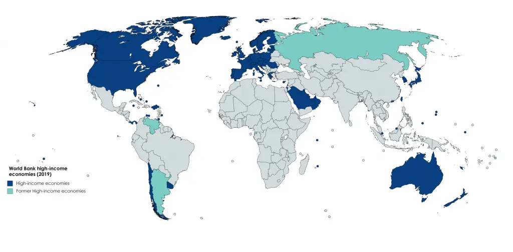 Map of countries with high-income economies.